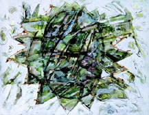 i have seen the compass turning (200)<br>mischtechnik auf b�tten, 238 cm x 150 cm