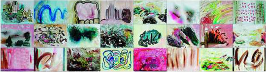 stanotte siamo dentro il regno dei fiori, le strade vuote ingrandiscono il silenzio, �l auf leinwand, 150 x 560 cm, 2002 (foto guntram gerst)